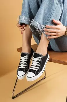 Льняные женские кроссовки на шнуровке с удобной подошвой A3232-20 Pembe Potin, черный