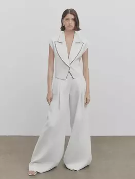 Льняный жилет с контрастными деталями - studio Massimo Dutti, белый