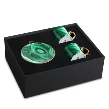 L'Objet Малахитовая чашка для эспрессо с блюдцем, набор из 2 шт, зеленый