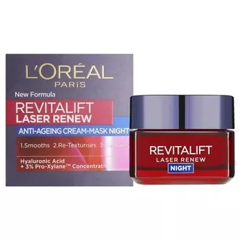 L'Oreal Paris Revitalift Laser Face Moisturizer X3 Антивозрастная ночная крем-маска тройного действия с про-ретинолом, гиалуроновой кислотой и витамином Cg 50 мл L'Oral