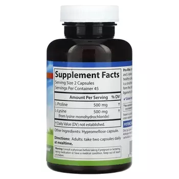 L-пролин и L-лизин Carlson Pro-Rite, 90 вегетарианских капсул