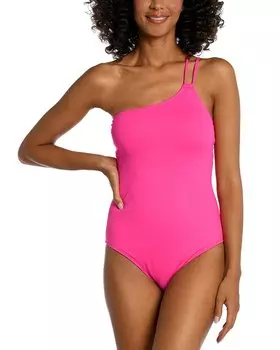 La Blanca Island Goddess Слитный купальник на одно плечо с кружевной спинкой, розовый