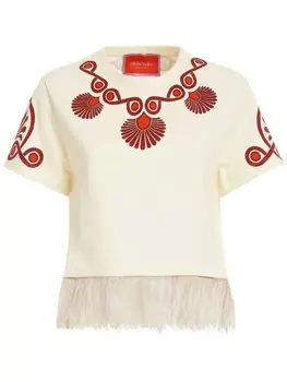 La DoubleJ футболка La Scalla с отделкой из перьев, белый