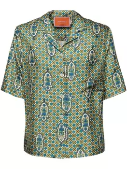 La DoubleJ шелковая рубашка Santa Chiara с принтом, синий