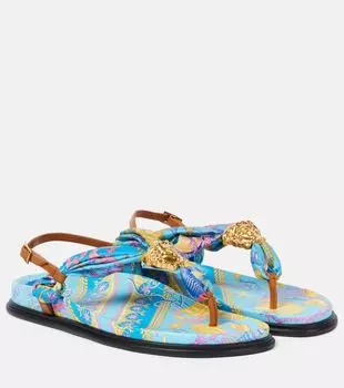 "La Medusa" сланцы-танга с принтом Versace, Azur/Multicolor