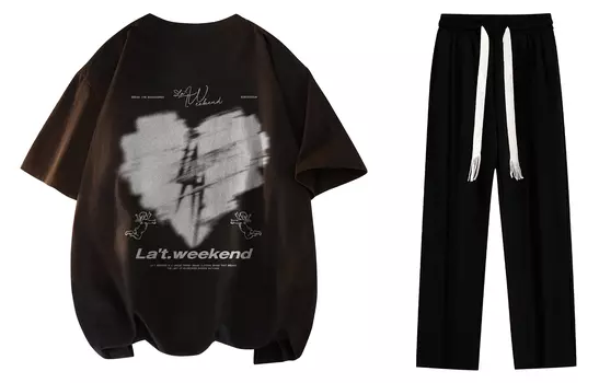La'T.Weekend Повседневная спортивная одежда унисекс, Костюм (желтая футболка + черные повседневные брюки)