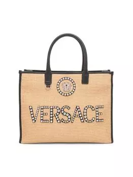 La Vacanza Большая сумка Medusa из рафии с логотипом Versace, черный