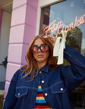 Labelrail x Laura Elizabeth Klein – Джинсовая куртка оверсайз цвета индиго с бантами, часть комплекта