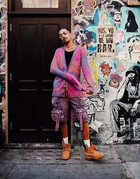 Labelrail x OliBrom кардиган с v-образным вырезом и зигзагообразным узором в розово-фиолетовом цвете