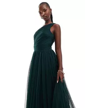 Lace & Beads Bridesmaid – изумрудно-зеленое платье макси из тюля на одно плечо