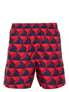 Lacoste плавки-шорты с геометричным узором, красный