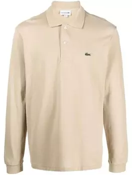 Lacoste рубашка поло с длинными рукавами и аппликацией логотипа, нейтральный цвет