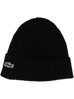 Lacoste шапка бини с нашивкой, черный