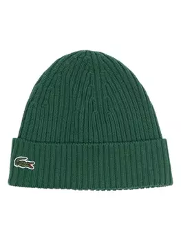 Lacoste шерстяная шапка бини с нашивкой-логотипом, зеленый