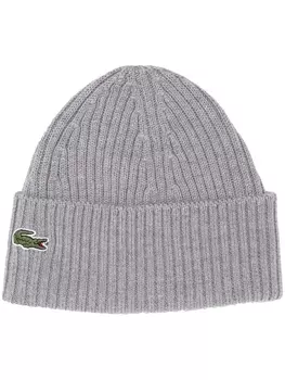 Lacoste шерстяная шапка бини с нашивкой, серый