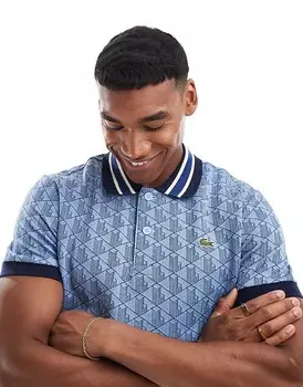 Lacoste – синяя рубашка-поло с монограммным узором