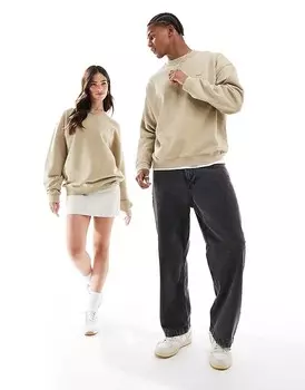Lacoste – толстовка унисекс стираного бежевого цвета с логотипом