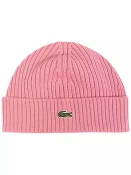 Lacoste вязаная шапка с вышитым логотипом, розовый