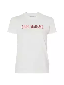 Lacoste X Bandier Croc Madame Хлопковая футболка с рисунком Lacoste X Bandier, белый