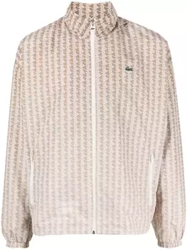Lacoste жаккардовый бомбер с монограммой, нейтральный цвет