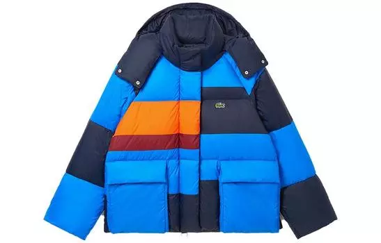 LACOSTE Женский пуховик, цвет Blue-orange color-blocking/IZR