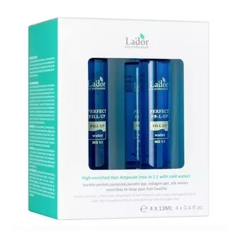 Lador Perfect Hair Fill-Up Профессиональная сыворотка для салонного ухода за волосами с кератином, белками, керамидами и коллагеном, ампулы 4х13 мл, La'Dor