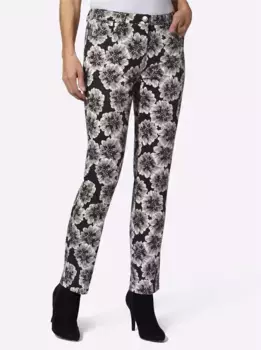Lady брюки с 5 карманами, цвет Schwarz-Taupe-Bedruckt