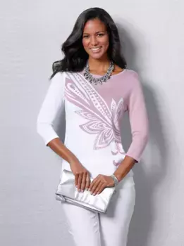 Lady вязаный свитер "Свитер", цвет Ecru-Hellros-Bedruckt