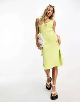 Лаймовое платье миди крючком с потертостями Threadbare