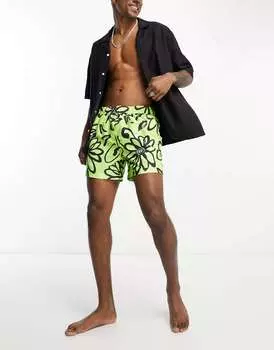 Лаймовые плавки с цветочным принтом River Island