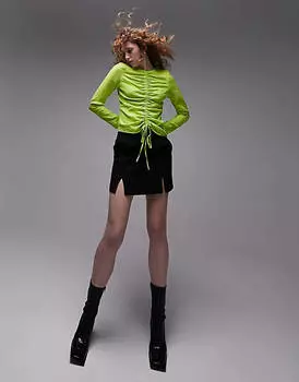 Лаймовый топ с длинными рукавами и присборенной передней частью Topshop