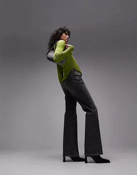 Лаймовый вязаный корсетный топ в форме сердца Topshop