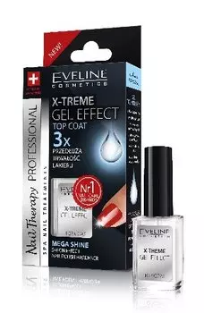 Лак-ополаскиватель X-Treme Gel Effect жидкое стекло, 12 мл Eveline Cosmetics, Nail Therapy