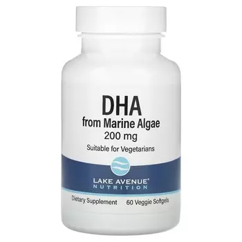 Lake Avenue Nutrition ДГК из морских водорослей, 200 мг, вегетарианские Омега, 60 растительных мягких таблеток