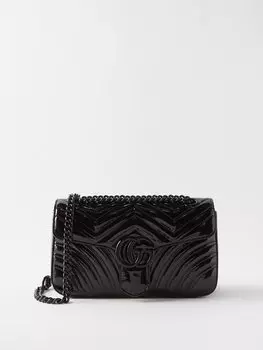 Лакированная сумка на плечо gg marmont Gucci, черный