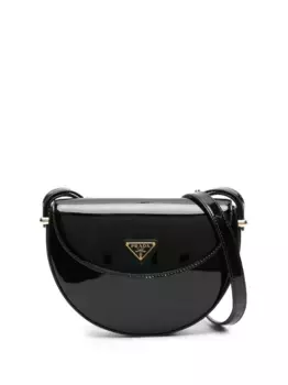 Лакированная сумка на плечо с логотипом Prada, черный