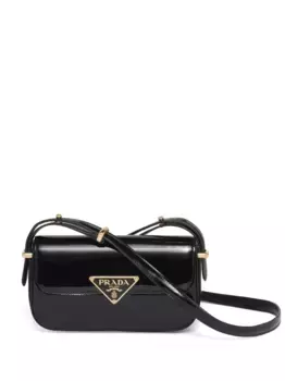 Лакированная сумка на плечо с логотипом Prada, черный