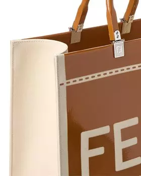 Лакированная сумка-тоут FENDI Sunshine среднего размера, коричневый