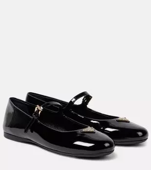 Лакированные балетки Mary Jane с логотипом Prada, черный
