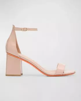 Лакированные босоножки Calypso с ремешком на щиколотке Santoni, цвет Nude