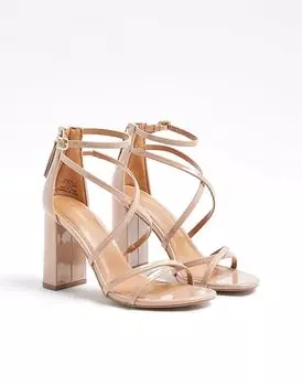 Лакированные босоножки на каблуке с ремешками розового цвета - светлый River Island