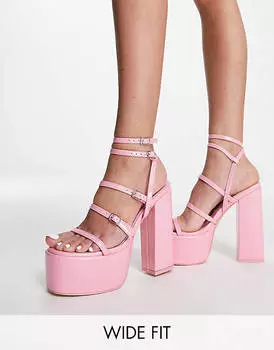 Лакированные босоножки на платформе Public Desire Wide Fit Flawless нежно-розового цвета