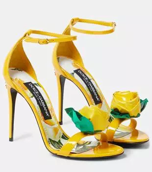 Лакированные босоножки с цветочной аппликацией Dolce&Gabbana, желтый
