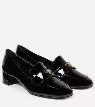 Лакированные лоферы-лодочки Logo Prada, черный