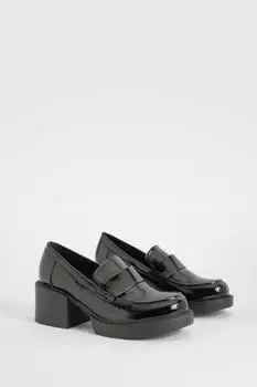 Лакированные лоферы на массивном каблуке boohoo, черный