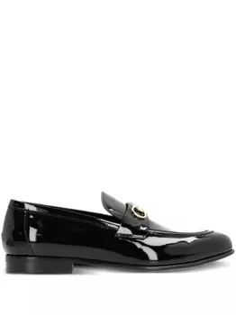 Лакированные лоферы с декором Gancini Ferragamo, черный