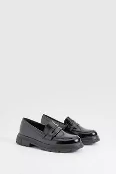 Лакированные массивные лоферы boohoo, черный