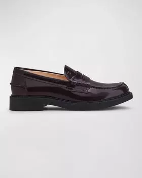 Лакированные пенни-лоферы на плоской подошве Tod's, цвет Wine