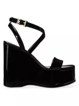 Лакированные сандалии на танкетке Paola 127MM на платформе MICHAEL Michael Kors, черный