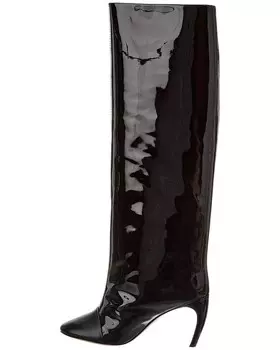 Лакированные сапоги до колена на каблуке-банане LANVIN, черный